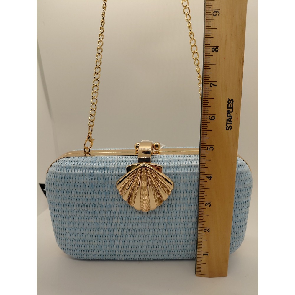 NEW Tommy Bahama Light Blue Woven Straw Shell Clasp Clutch Crossbody Bag AZ10426 - Picture 4 of 8